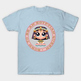 Cute, cartoon-style Egyptian queen in a vintage-look badge T-Shirt